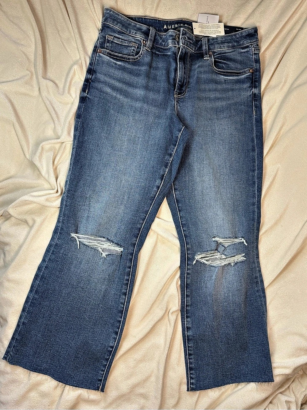 American Eagle Kick Boot Crop Cropped Bootcut Jeans Blue Waist 10 Short